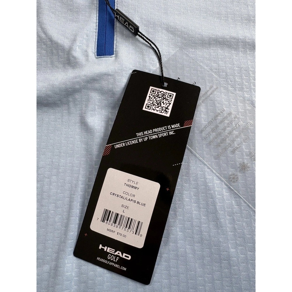 New HEAD Men's Large Polo Shirt Blue Quarter Zip UV Protection Tennis Golf - Picture 4 of 11